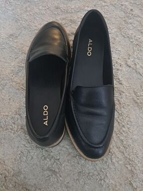 ALDO Black Slip-On Leather Loafers